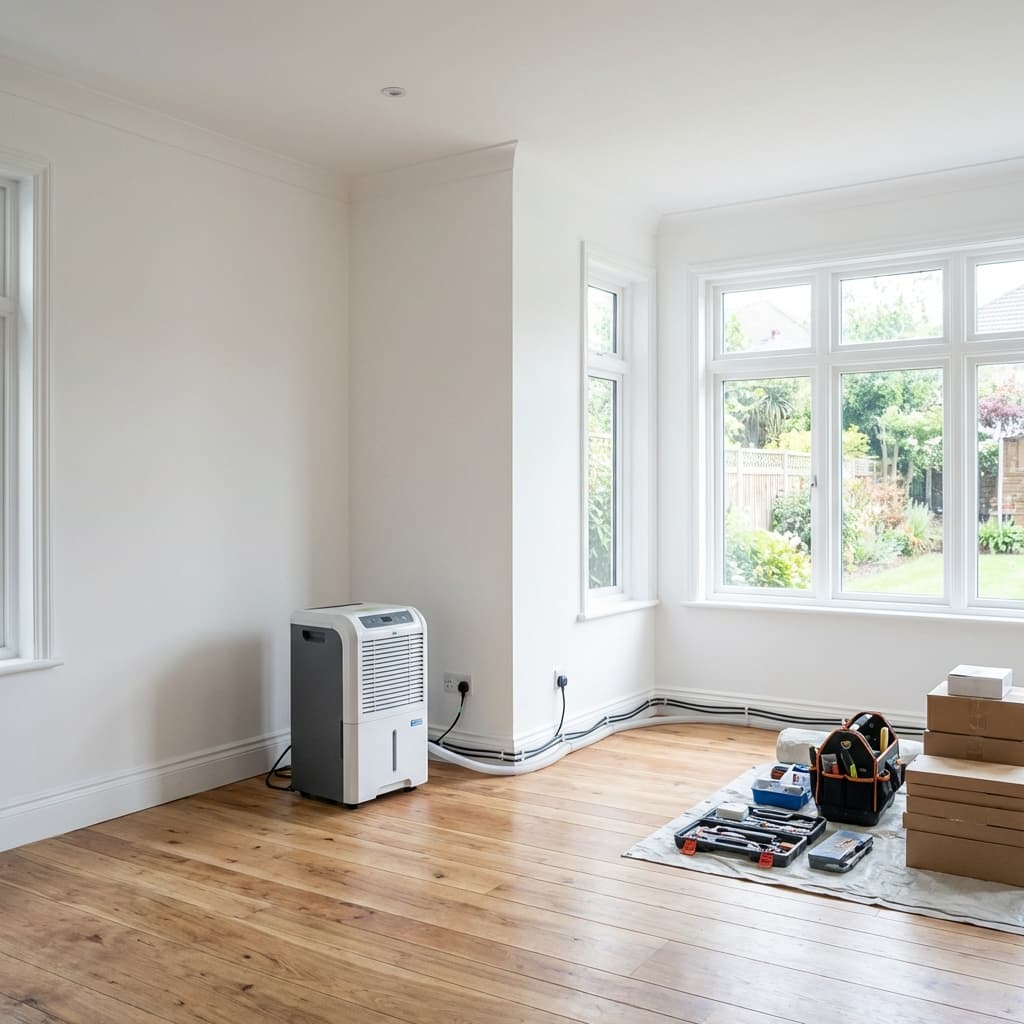 Sauberer Bautrockner in renoviertem Wohnzimmer